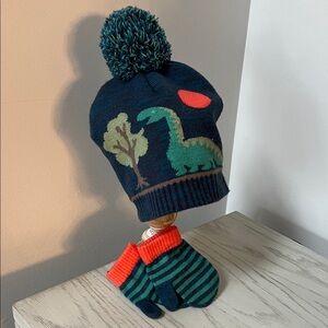 Dinosaur Knit Hat and Mittens Set for Kids